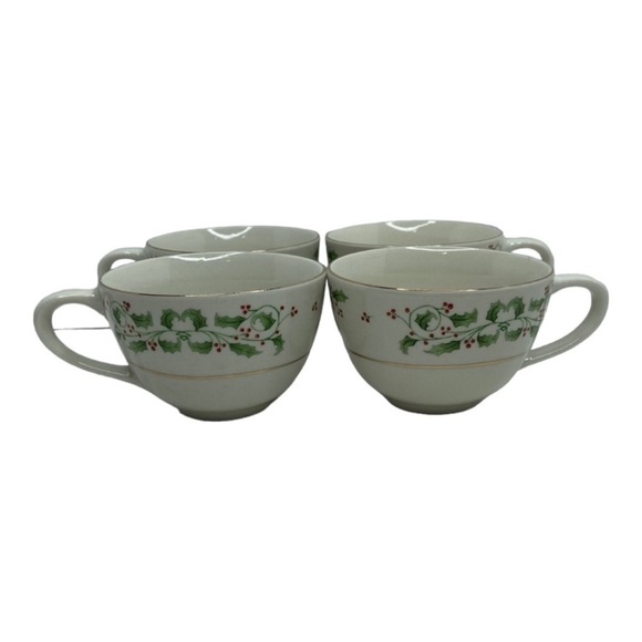 GIBSON Porcelain Christmas Holly Berry 4 PC Cup Set - Picture 1 of 7